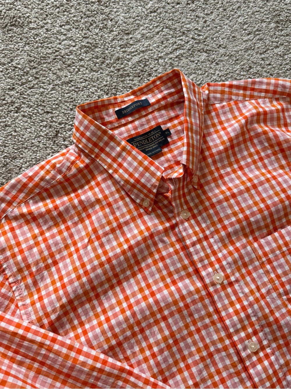 Pendleton Bridgeport XL Orange White Gingham Button Up Shirt Mens